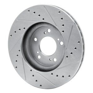 Acura RL Brake Rotor (1) - Front Left - R1 Concepts - Drilled & Slotted - Silver - `99-`04